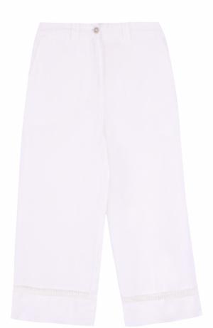 Укороченные льняные брюки с карманами 120% Lino. Цвет: белый