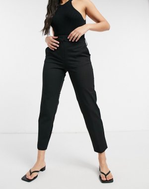 Черные укороченные брюки узкого кроя -Черный цвет Selected