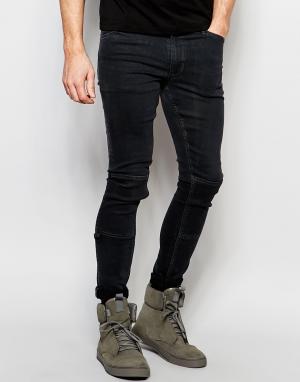 Супероблегающие джинсы с нашивками и D-образными кольцами Dark Future. Цвет: черный