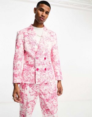 Розовый приталенный двубортный пиджак с принтом x Stan & Tom Labelrail