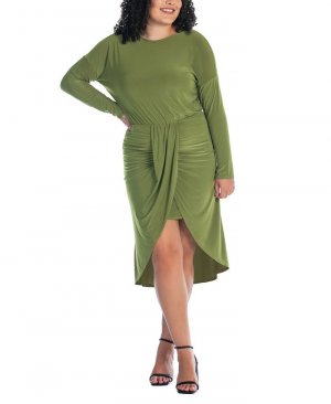 Платье больших размеров с длинными рукавами и высоким низким вырезом 24seven Comfort Apparel, зеленый Apparel