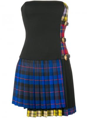Короткое платье с шотландскую клетку Versace. Цвет: черный