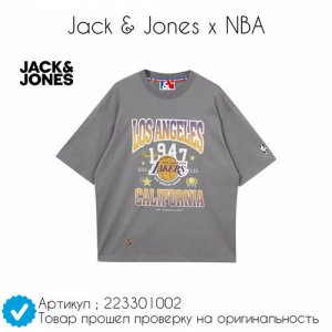 Футболка Nba Lakers, размер L, белый, серый Jack & Jones. Цвет: желтый/серый/оранжевый/белый