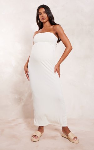 Кремовое платье-бандо мидакси для беременных PrettyLittleThing
