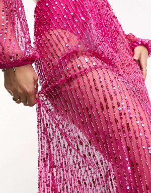Платье мидакси розового цвета фуксии с пайетками Starlet