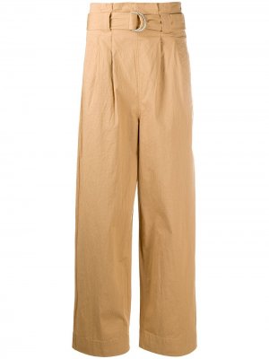 Прямые брюки с присборенной талией GANNI. Цвет: бежевый