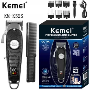 Km-K52s Профессиональная машинка для стрижки волос с USB ЖК-дисплеем, черная, быстрая перезаряжаемая высокоскоростная моторная беспроводная электрическая волос, триммер Kemei