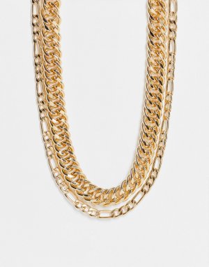 Золотистое ожерелье из цепочки с разными звеньями -Золотистый Pieces