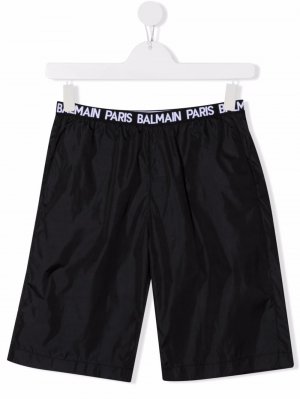 Плавки-шорты с логотипом на поясе Balmain Kids. Цвет: черный