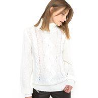 Пуловер с высоким воротником и узором косы R edition SHOPPING PRIX. Цвет: темно-серый,экрю