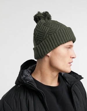 Зеленая шапка с помпоном -Зеленый цвет Burton Menswear