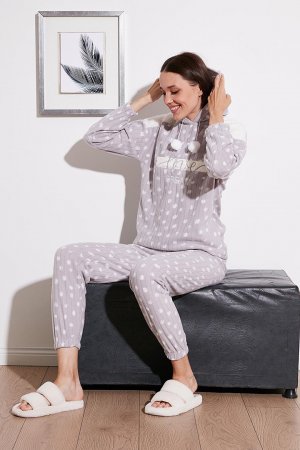 Флисовый пижамный комплект стандартного кроя с рисунком и капюшоном 6571001 Lela, серый LELA