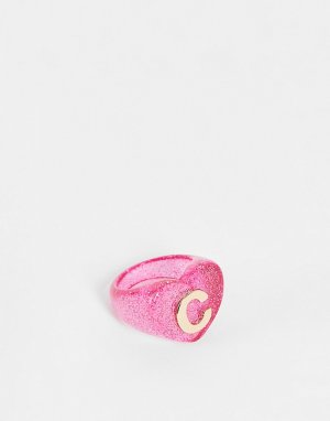 Пластиковое кольцо с буквой C -Розовый цвет ASOS DESIGN