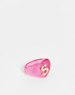 Пластиковое кольцо с буквой S -Розовый цвет ASOS DESIGN