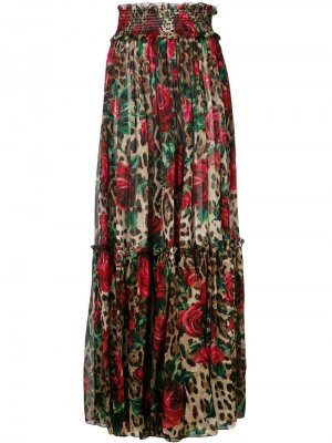 Юбка макси с цветочным и леопардовым принтом Dolce & Gabbana