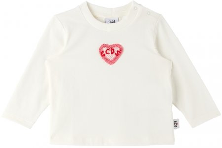 Белая футболка с длинным рукавом и вышивкой \Сердце\ для малышей GCDS Kids