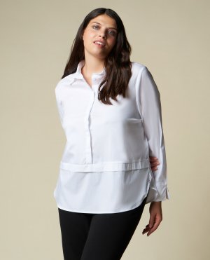 Женская блузка из смесового хлопка стрейч с пышными формами , белый Rosa Thea