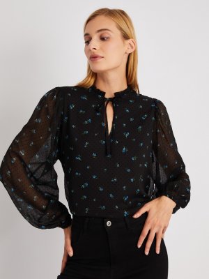 Блузка с завязками и цветочным принтом zolla. Цвет: черный