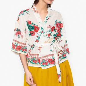 Блузка-кимоно с цветочным рисунком CRAZY UKRANIA LEON and HARPER. Цвет: экрю