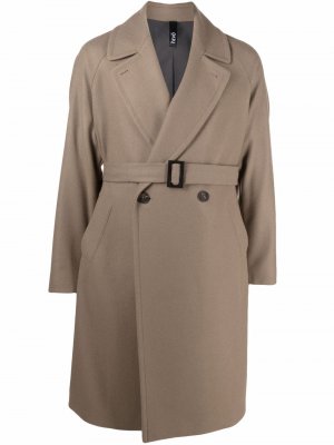 Двубортное пальто с поясом Hevo. Цвет: бежевый