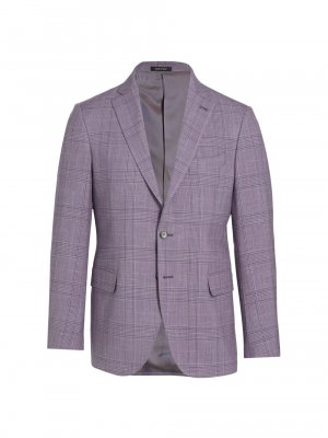 Пиджак из текстурированной шерсти в клетку , фиолетовый Saks Fifth Avenue
