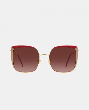 Квадратные женские солнцезащитные очки из золотистого металла , красный Carolina Herrera