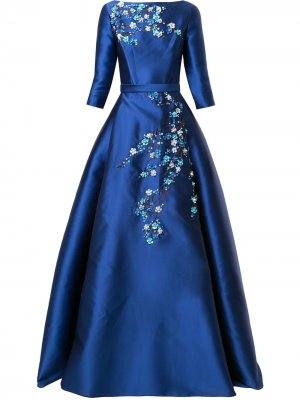 Длинное платье с цветочной аппликацией Carolina Herrera. Цвет: синий