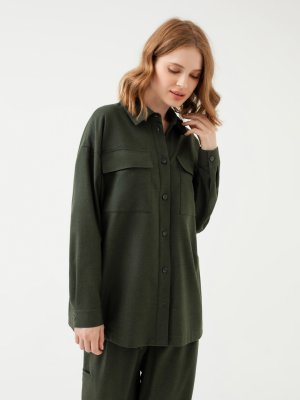 Жакет-рубашка с накладными карманами Pompa. Цвет: зеленый