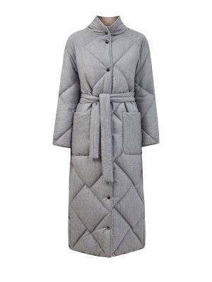 Удлиненное пальто из стеганой фланели с поясом Punto Luce PESERICO. Цвет: серый
