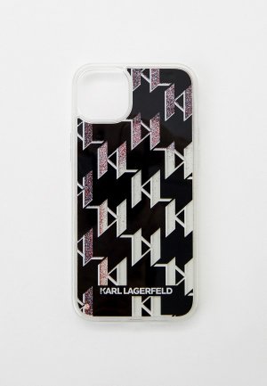 Чехол для iPhone Karl Lagerfeld 14 Plus с жидкими блестками. Цвет: черный