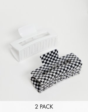 Набор из 2 заколок для волос белого цвета и с перламутровым шахматным принтом -Многоцветный ASOS DESIGN