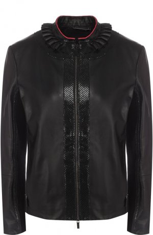 Приталенная кожаная куртка с воротником-стойкой Giorgio Armani. Цвет: чёрный