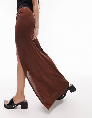 Облегающая юбка макси с закрученным передом шоколадного цвета Topshop