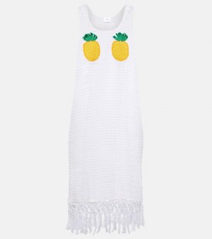 Мини-платье из хлопка с бахромой и pineapple mesh , белый Anna Kosturova
