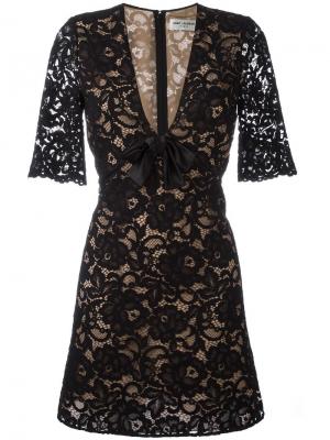 Кружевное коктейльное платье Saint Laurent. Цвет: черный