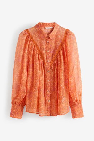 Рубашка с длинными рукавами и ажурной кружевной вставкой , оранжевый Next