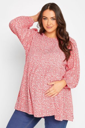 Блузка с рюшами для беременных мелким узором женщин бюстом , розовый Yours