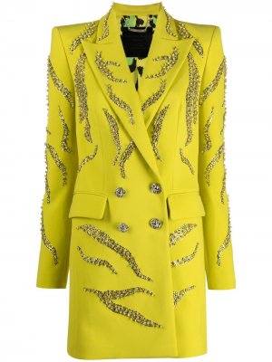 Декорированное двубортное платье-пиджак Philipp Plein. Цвет: желтый