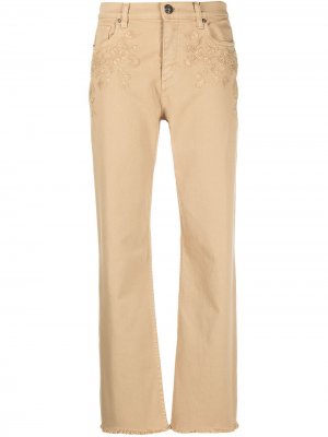 Укороченные джинсы с цветочной вышивкой ETRO. Цвет: нейтральные цвета