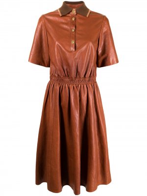 Платье с контрастным воротником поло Adam Lippes. Цвет: коричневый