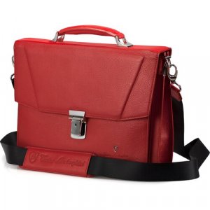 Портфель , натуральная кожа, зернистая фактура, на защелке, отделение для ноутбука, с плечевым ремнем, женщин, красный Tonino Lamborghini. Цвет: красный/red