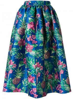 Жаккардовая юбка с тропическим принтом Alcoolique. Цвет: синий