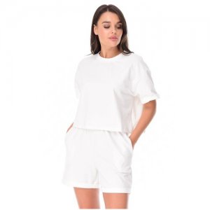 Летний костюм женский, весенний, демисезон, Комплект шорты и футболка, укороченный топ, оверсайз, спортивный, молочный, размер 44-45 AnyMalls. Цвет: бежевый/белый