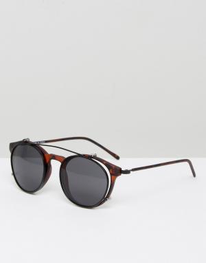 Круглые черепаховые солнцезащитные очки с черными стеклами River Islan Island. Цвет: коричневый