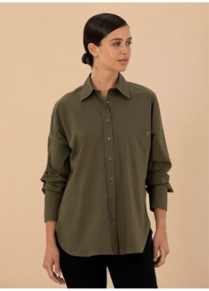 Обычная коричневая женская рубашка оверсайз с рубашечным воротником Pierre Cardin