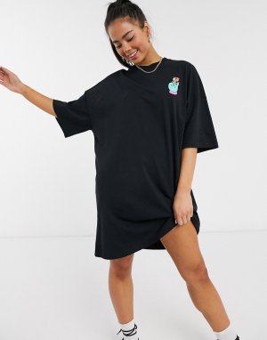 Платье-футболка в стиле oversized с принтом -Черный цвет Lazy Oaf