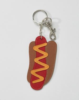 Кожаный брелок для ключей с хот-догом ASOS. Цвет: мульти