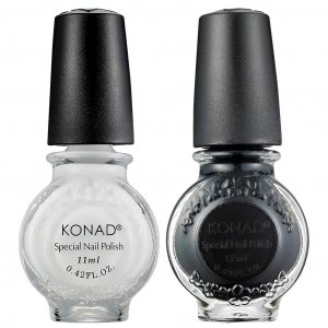 Лак для стемпинга Konad Nail Art 11 мл - черный и белый -2 шт.