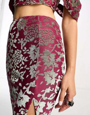 Бархатная юбка макси с разрезом розового и серебристого цвета Sisters of the Tribe