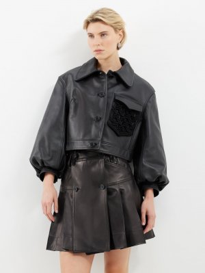 Укороченная кожаная куртка с карманами макраме , черный Simone Rocha